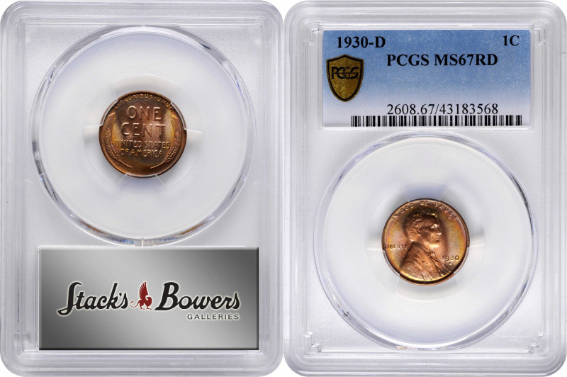 1930-D Lincoln Cent. MS-67 RD (PCGS).

A Superb Gem example featuring gentle t...