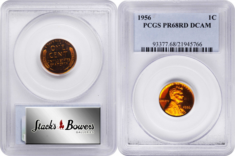 1956 Lincoln Cent. Proof-68 RD Deep Cameo (PCGS).

This fully struck coin disp...