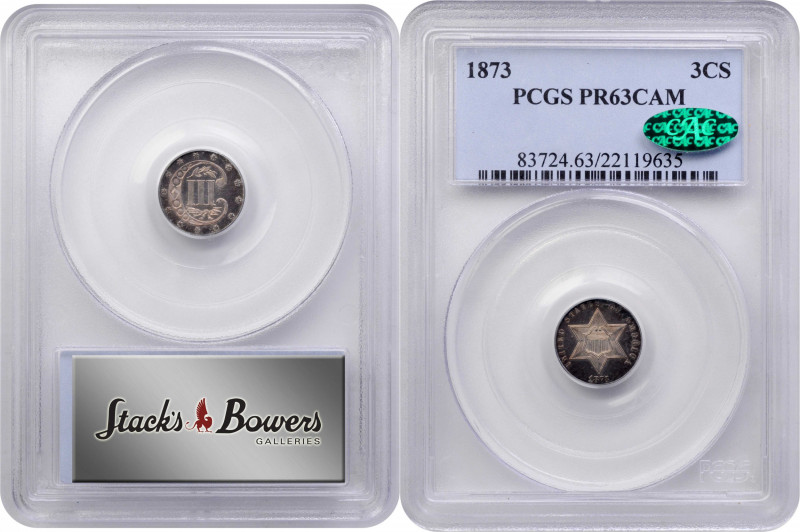 1873 Silver Three-Cent Piece. Proof-63 Cameo (PCGS). CAC.

One of the key date...