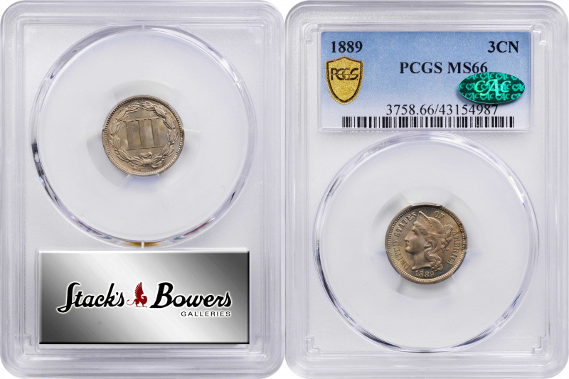 1889 Nickel Three-Cent Piece. MS-66 (PCGS). CAC.

A deeply lustrous and frosty...