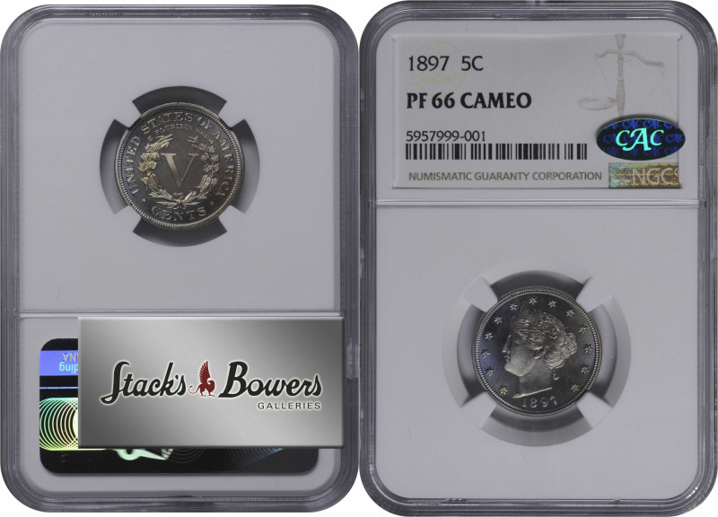 1897 Liberty Head Nickel. Proof-66 Cameo (NGC). CAC.

This breathtakingly beau...