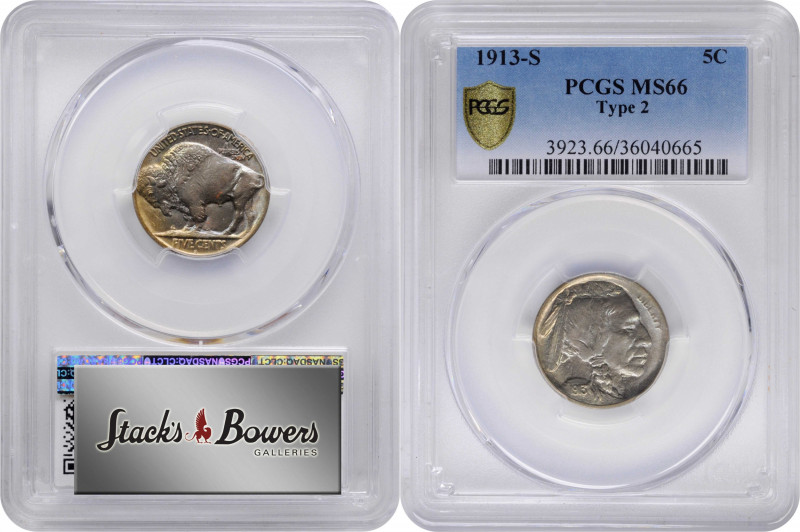 1913-S Buffalo Nickel. Type II. MS-66 (PCGS).

A beautifully toned Gem Type II...