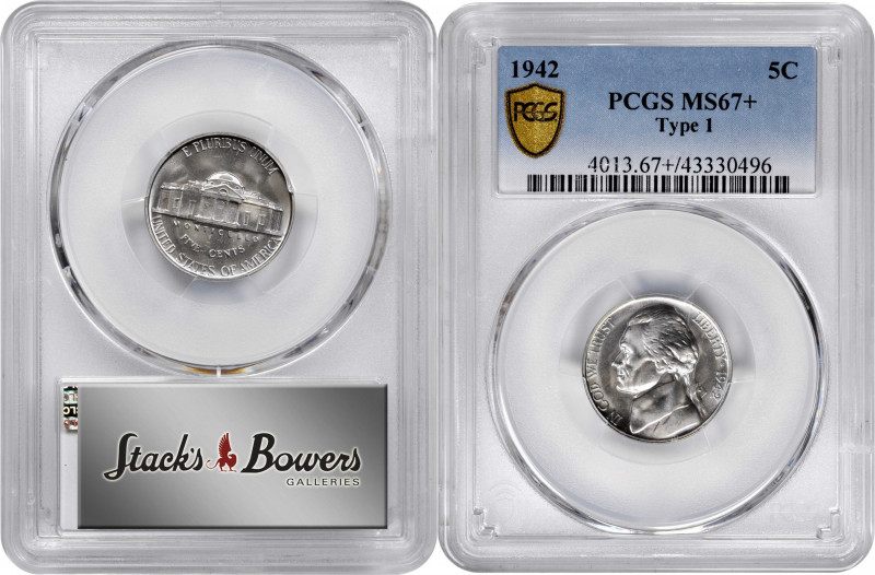 1942 Jefferson Nickel. Type I. MS-67+ (PCGS).

A fully defined, Superb Gem exa...