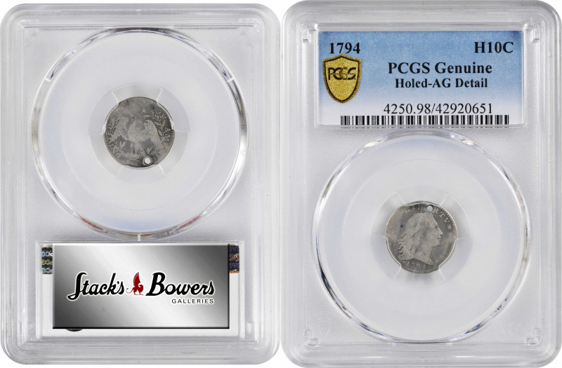 1794 Flowing Hair Half Dime. LM-2. Rarity-5. AG Details--Holed (PCGS).

Scarce...