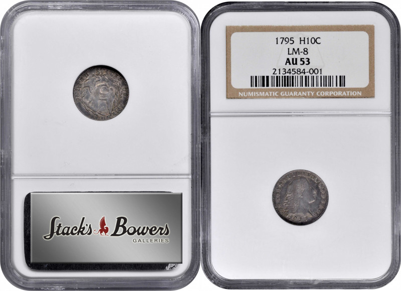 1795 Flowing Hair Half Dime. LM-8. Rarity-3. AU-53 (NGC).

An appealing blue-g...