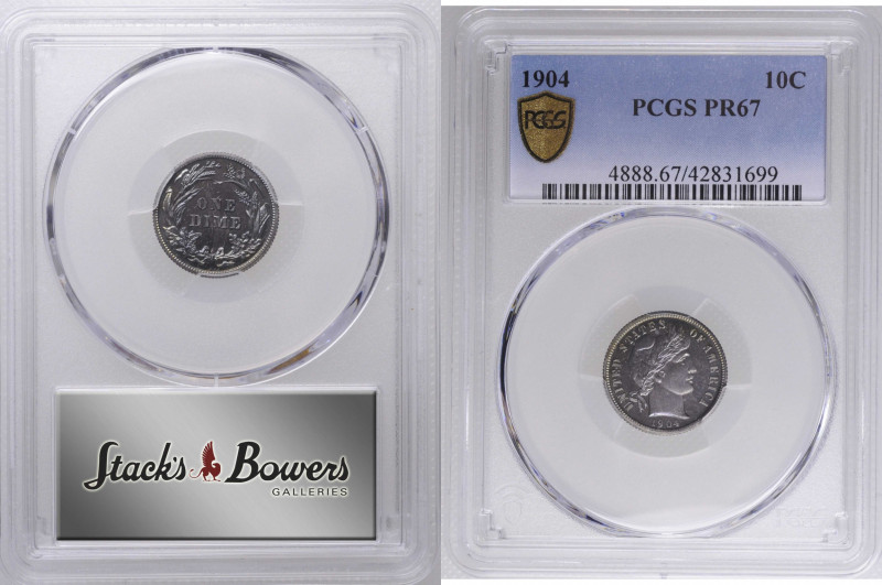 1904 Barber Dime. Proof-67 (PCGS).

This handsome specimen is fully original i...