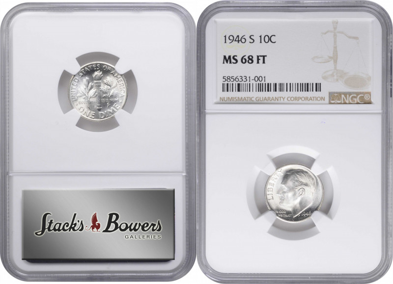 1946-S Roosevelt Dime. MS-68 FT (NGC).

A virtually pristine Superb Gem, appea...