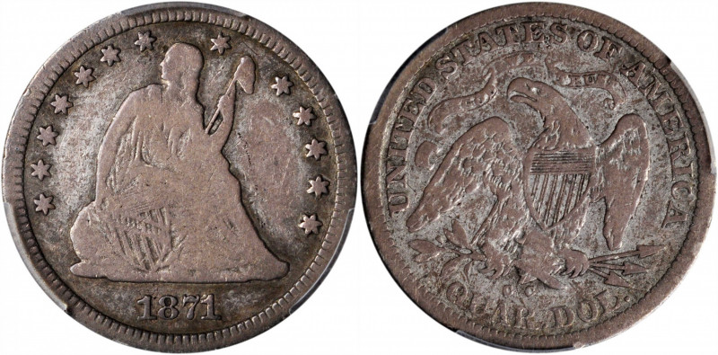 1871-CC Liberty Seated Quarter. Briggs 1-A, the only known dies. VG Details--Cle...