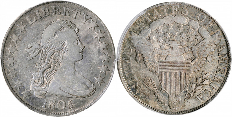 1805/4 Draped Bust Half Dollar. O-101, T-4. Rarity-4-. VF-20 (PCGS).

A handso...