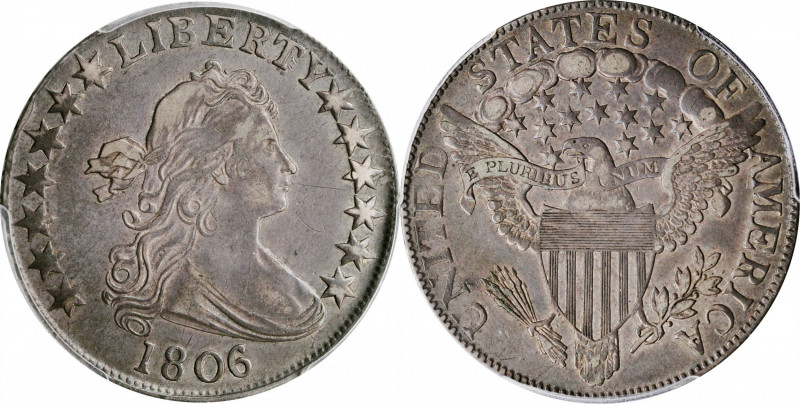 1806/5 Draped Bust Half Dollar. O-103, T-8. Rarity-2. Large Stars. EF-40 (PCGS)....