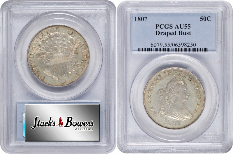 1807 Draped Bust Half Dollar. O-110a, T-3. Rarity-2. AU-55 (PCGS).

A lustrous...