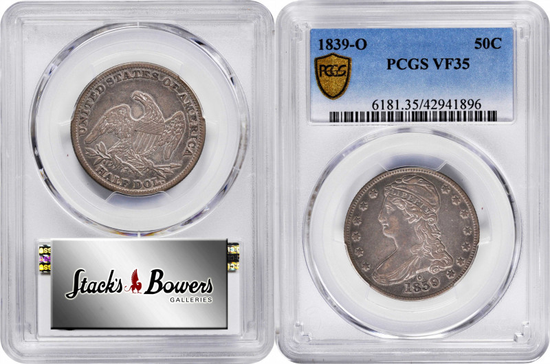 1839-O Capped Bust Half Dollar. Reeded Edge. HALF DOL. GR-1. Rarity-1. Repunched...