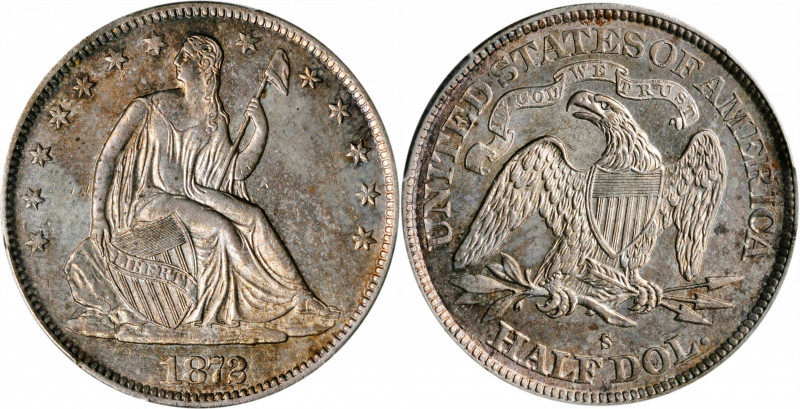 1872-S Liberty Seated Half Dollar. WB-3. Rarity-3+. Medium-Small S. AU-55 (PCGS)...