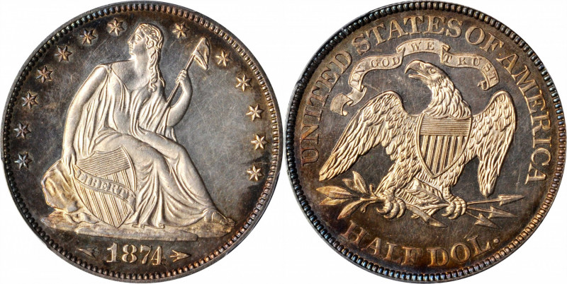 1874 Liberty Seated Half Dollar. Arrows. Proof-62 Cameo (PCGS).

Peripherally ...