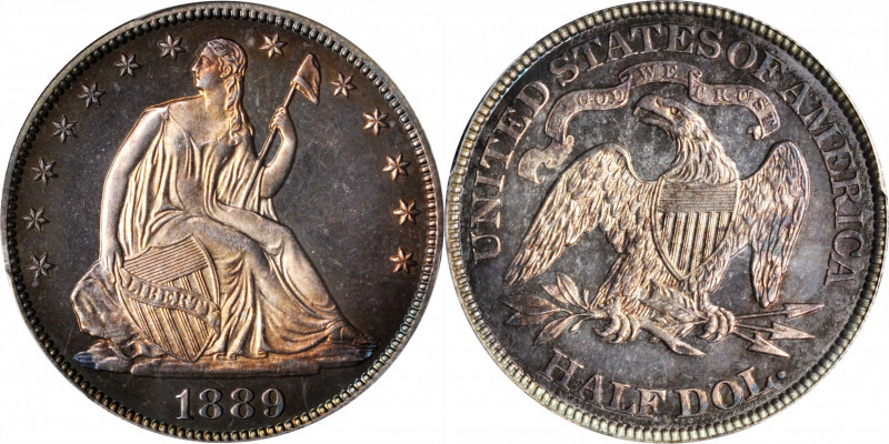 1889 Liberty Seated Half Dollar. Proof-65 (PCGS).

Dominant reddish-gray tonin...