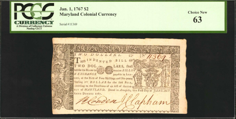 MD-45. Maryland. January 1, 1767. $2. PCGS Currency Choice New 63.

No. 11369....
