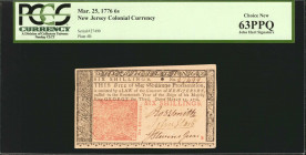 NJ-178. New Jersey. March 25, 1776. 6 Shillings. PCGS Currency Choice New 63 PPQ.

This 6 Shillings note is found with a signature of John Hart, who...