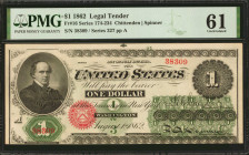 Fr. 16. 1862 $1 Legal Tender Note. PMG Uncirculated 61.

Series 227, Plate A. This Civil War era Ace boasts bright paper, which accentuates cherry r...