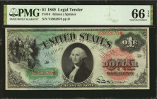 Fr. 18. 1869 $1 Legal Tender Note. PMG Gem Uncirculated 66 EPQ.

Notes from this series are popularly referred to as "Rainbow Notes", due to the viv...