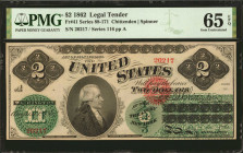 Fr. 41. 1862 $2 Legal Tender Note. PMG Gem Uncirculated 65 EPQ.

Out of a whopping 567 notes graded for the Friedberg number, this note sits towards...