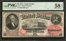 Fr. 47. 1875 $2 Legal Tender Note. PMG Choice About Uncirculated 58 EPQ.

An elusive Allison-Wyman signed variety of this 1875 Deuce. This example i...