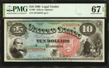 Fr. 96. 1869 $10 Legal Tender Note. PMG Superb Gem Uncirculated 67 EPQ.

Here is a stunning example of this colorful and popular design type. These ...