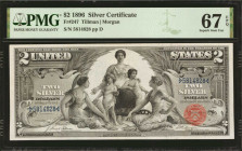 Fr. 247. 1896 $2 Silver Certificate. PMG Superb Gem Uncirculated 67 EPQ.

A show-stopper of a note with bold color throughout and broad margins all ...