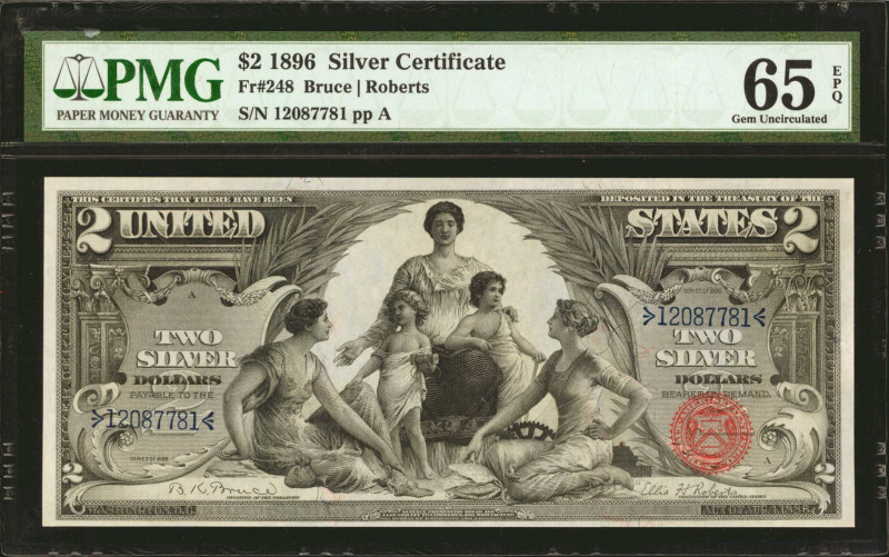 Fr. 248. 1896 $2 Silver Certificate. PMG Gem Uncirculated 65 EPQ.

This $2 hai...