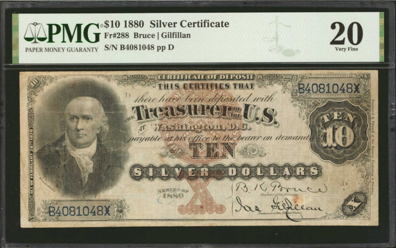 Fr. 288. 1880 $10 Silver Certificate. PMG Very Fine 20.

A scarce design which...