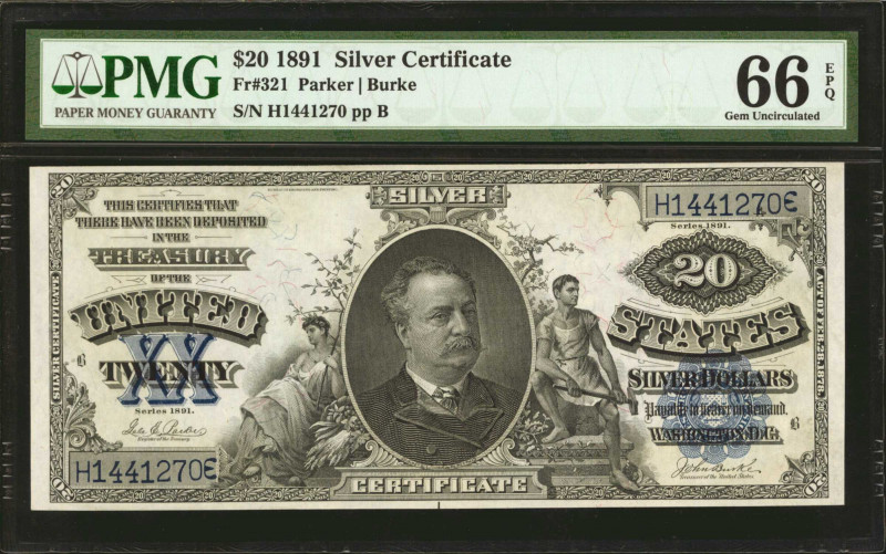 Fr. 321. 1891 $20 Silver Certificate. PMG Gem Uncirculated 66 EPQ.

A top of t...