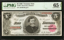 Fr. 361. 1890 $5 Treasury Note. PMG Gem Uncirculated 65 EPQ.

Major General George H. Thomas is portrayed at center on this well preserved 1890 $5 T...