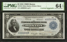 Fr. 749. 1918 $2 Federal Reserve Bank Note. Boston. PMG Choice Uncirculated 64 EPQ. Courtesy Autographs. Fancy Serial Number.

Courtesy autographs o...