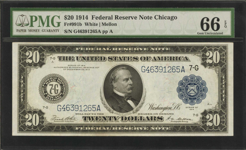 Fr. 991b. 1914 $20 Federal Reserve Note. Chicago. PMG Gem Uncirculated 66 EPQ.
...