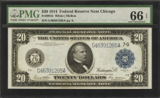 Fr. 991b. 1914 $20 Federal Reserve Note. Chicago. PMG Gem Uncirculated 66 EPQ.

An exemplary Gem offering of this Chicago "b" type $20. Exceptionall...