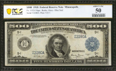 Fr. 1132-I. 1918 $500 Federal Reserve Note. Minneapolis. PCGS Banknote About Uncirculated 50.

An astonishing new discovery we are proud to offer to...