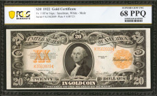 Fr. 1187m. 1922 $20 Gold Certificate Mule Note. PCGS Banknote Superb Gem Uncirculated 68 PPQ.

A near perfectly margined 1922 $20 Gold Certificate t...