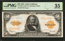 Fr. 1200. 1922 $50 Gold Certificate. PMG Choice Very Fine 35.

Large serial number variety. A stunning mid-grade example of this popular denominatio...