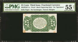 M#3P25F.1e. 25 Cents. Third Issue. PMG About Uncirculated 55 Net. Previously Mounted, Stains. Proof-Back Engraving Only.

Listed as unique in Milt F...