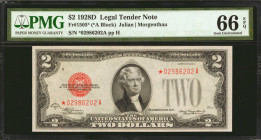 Fr. 1505*. 1928D $2 Legal Tender Star Note. PMG Gem Uncirculated 66 EPQ.

An often difficult to locate Gem replacement from the 1928D series. This e...