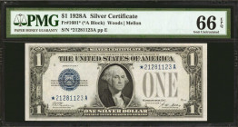 Fr. 1601*. 1928A $1 Silver Certificate Star Note. PMG Gem Uncirculated 66 EPQ.

An exemplary funnyback star note that is found in a wonderful Gem Un...