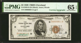 Fr. 1850-D. 1929 $5 Federal Reserve Bank Note. Cleveland. PMG Gem Uncirculated 65 EPQ. Courtesy Autographs.

An impressive Gem Cleveland FRBN, which...