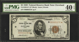 Fr. 1850-D*. 1929 $5 Federal Reserve Bank Star Note. Cleveland. PMG Extremely Fine 40 EPQ.

A mid-grade example of this Cleveland Replacement Five, ...