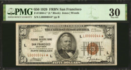 Fr. 1880-L*. 1929 $50 Federal Reserve Bank Star Note. San Francisco. PMG Very Fine 30.

This rare replacement note will surely be well received by c...