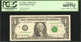 Fr. 1922-L. 1995 FW $1 Federal Reserve Note. San Francisco. PCGS Currency Gem New 66 PPQ. Solid Serial Number.

A great solid serial number (L444444...
