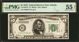 Fr. 1950-F*. 1928 $5 Federal Reserve Star Note. Atlanta. PMG About Uncirculated 55 EPQ.

This bright, crispy and fully original Atlanta Star display...