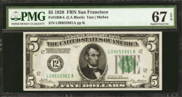 Fr. 1950-L. 1928 $5 Federal Reserve Note. San Francisco. PMG Superb Gem Uncirculated 67 EPQ.

This is the sole Superb Gem 1928 San Francisco $5 that...