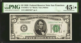 Fr. 1950-L*. 1928 $5 Federal Reserve Star Note. San Francisco. PMG Choice Extremely Fine 45 EPQ*.

An extremely fresh and original Star, that is wel...