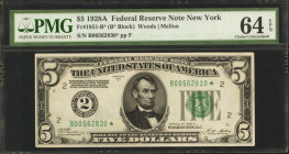 Fr. 1951-B*. 1928A $5 Federal Reserve Star Note. New York. PMG Choice Uncirculated 64 EPQ.

A wonderful and rare 1928A star note that is the only Un...