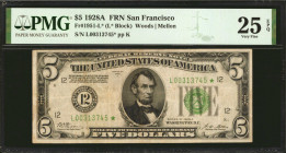 Fr. 1951-L*. 1928A $5 Federal Reserve Star Note. San Francisco. PMG Very Fine 25 EPQ.

This note is found with PMG's all-important EPQ qualifier, re...