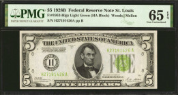 Fr. 1952-Hlgs. 1928B $5 Federal Reserve Note. St. Louis. PMG Gem Uncirculated 65 EPQ.

One of only four Gem St. Louis Light Green Seals ever graded ...